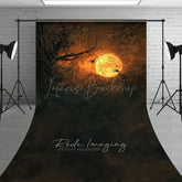 Lofaris Spooky Spiders on a Web Sweep Backdrop Orange Sunset for Halloween Moody and Dark Photo Studio Floor Drop